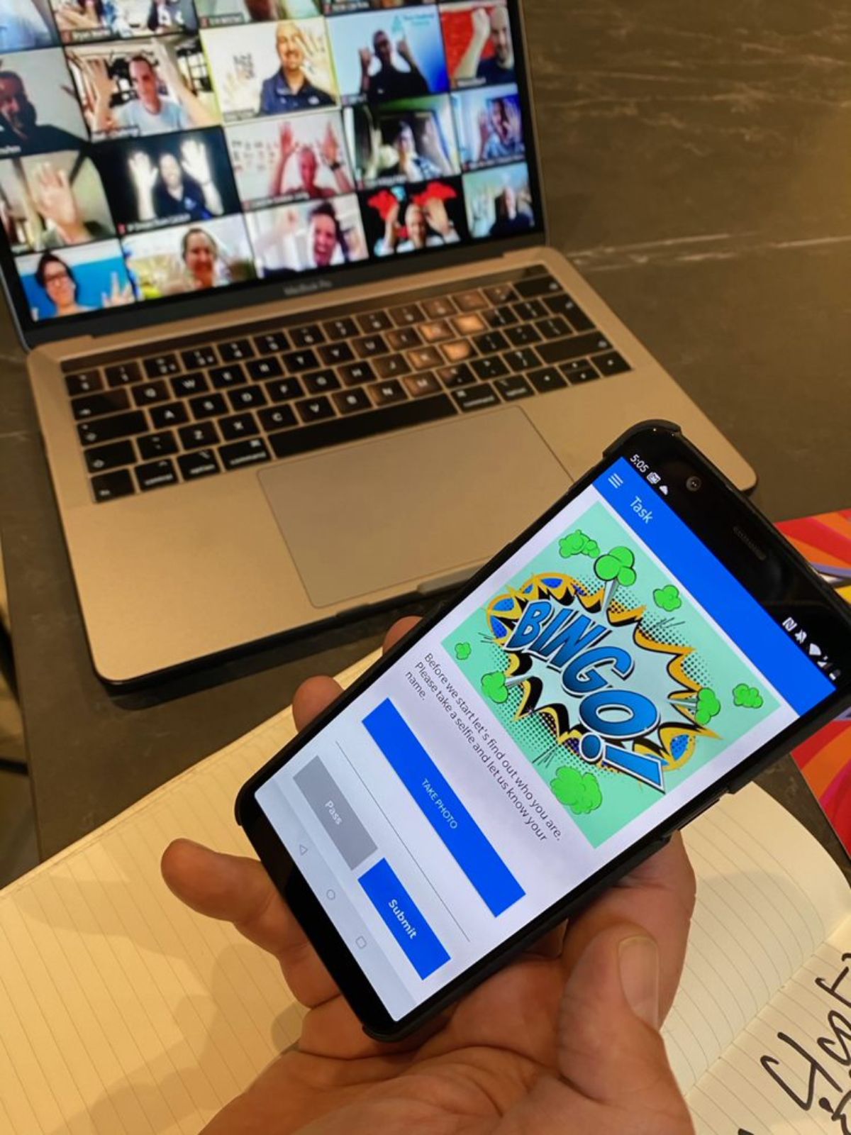 Cell phone screenshot of Break Out Bingo Online Teambuilding Game